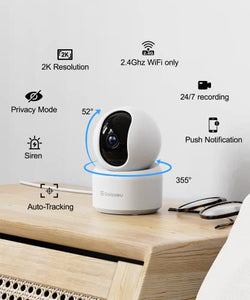 GALAYOU 2K Telecamera Wifi Interno, Videocamera Sorveglianza Interno Wifi, IP Cam 360 con Visione Notturna, Tracciamento di Movimento, Audio Bidirezionale, Funziona con Google Assistant G2