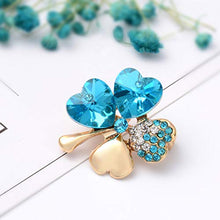 Carica l'immagine nel visualizzatore di Gallery, Joyfulshine Donna Spilla Cristallo Quadrifoglio Spille 18K Oro Oro-blu Oceano - Ilgrandebazar
