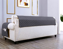 Carica l&#39;immagine nel visualizzatore di Gallery, Copridivano con Penisola 3 Posti (L 250 CM) Destra/Sinistra Universale Reversibile Impermeabile, Copridivano Chaise longue Antigraffio, Copridivano Angolare con Tasche Portaoggetti - Grigio Scuro