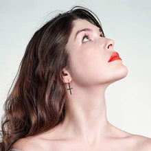 Carica l&#39;immagine nel visualizzatore di Gallery, Flongo Orecchini a croce lunghi orecchini a cerchio piccoli, Nero - Ilgrandebazar