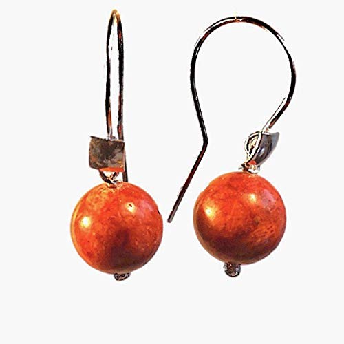 Orecchini Pendenti in Argento 925 con Corallo Rosso 10mm