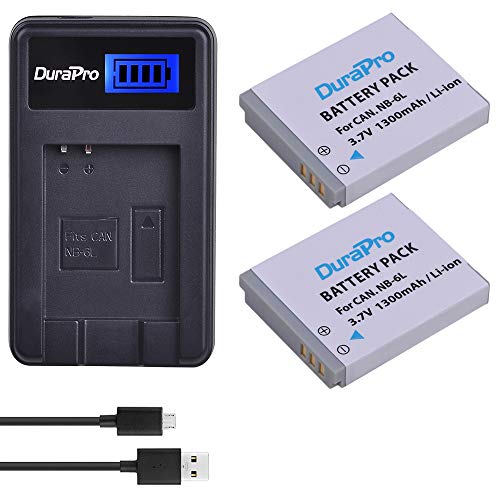 Durapro - Batteria NB-6L, NB-6LH + caricatore USB LCD per fotocamere Canon...