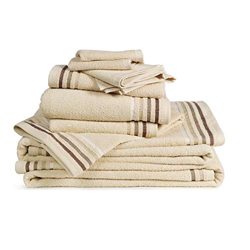 Set 10 Pezzi Spugna Bassetti: 4 Lavette 30x30, 2 Asciugamani Ospite Beige - Ilgrandebazar
