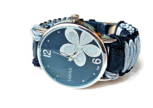 Orologio da Polso Nero Elegante Bicolore Quadrante on il Fiore Regalo Donna... - Ilgrandebazar