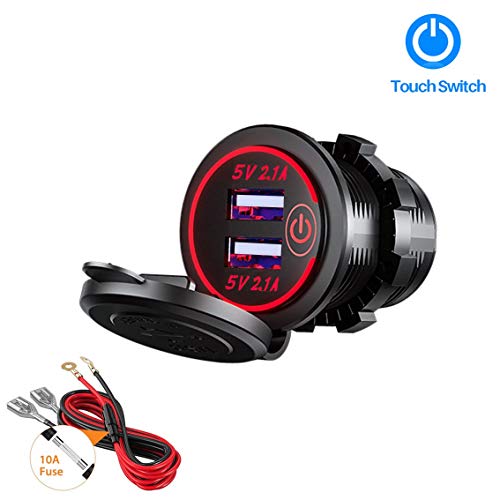 Thlevel Caricabatteria Auto USB Presa per 2 Porte 5v 4.2a Rosso