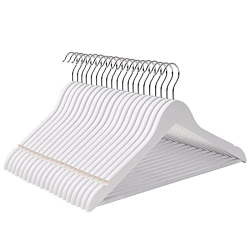SONGMICS 20 Pezzi - Grucce Portabiti in Legno d'Acero Verniciato Bianco