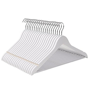 SONGMICS 20 Pezzi - Grucce Portabiti in Legno d'Acero Verniciato Bianco
