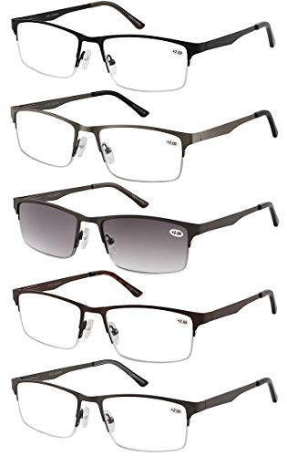 Amcedar 5-pack occhiali da lettura Uomo Mezza Cornice +2.00, 5 Colori Misti - Ilgrandebazar