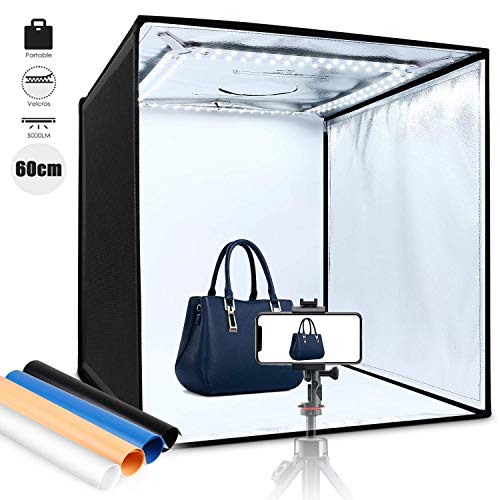 Amzdeal, tenda portatile per studio fotografico, 60 x 60 cm, con 4 strisce...