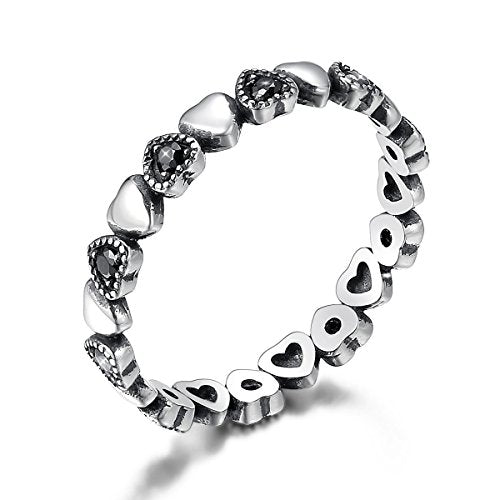 Anello a forma di cuore in argento Sterling 925 con zirconia cubica nera... - Ilgrandebazar