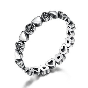 Anello a forma di cuore in argento Sterling 925 con zirconia cubica nera... - Ilgrandebazar