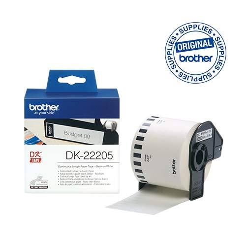 Brother DK22205 Etichette a Lunghezza Continua, Carta 62 mm x 30,48 m, Bianco - Ilgrandebazar