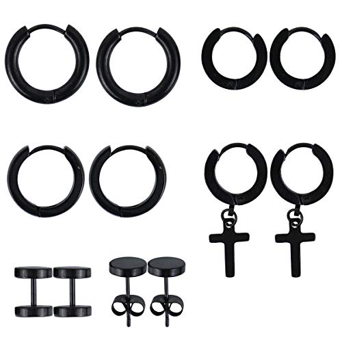 ZITFRI 6 Paia di Orecchini Uomo Neri in Acciaio Inossidabile Orecchino a...
