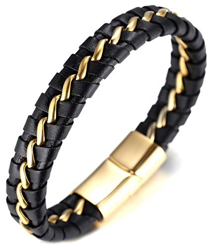 Halukakah ● Onore ● Bracciale Uomo in Vera Pelle Cuoio con Catena Titanio... - Ilgrandebazar