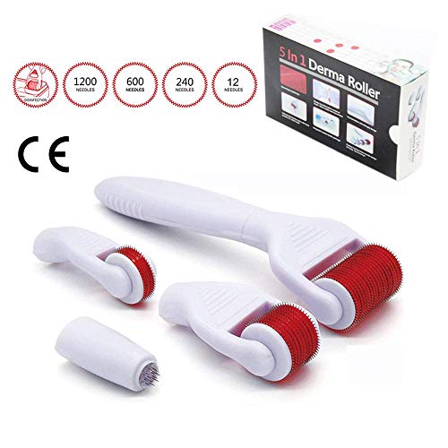 Derma Roller 5 in 1 Titanio Micro-ago per Corpo, Viso, Contorno Occhi, Rosso - Ilgrandebazar