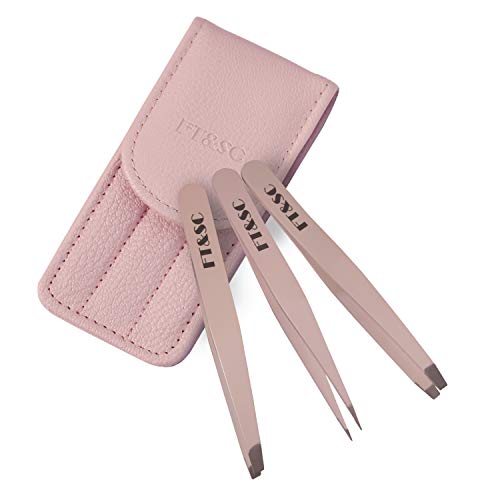 FT&SC Set di 3 Pinzette per Sopracciglia Professionali Appuntite, Oblique e...