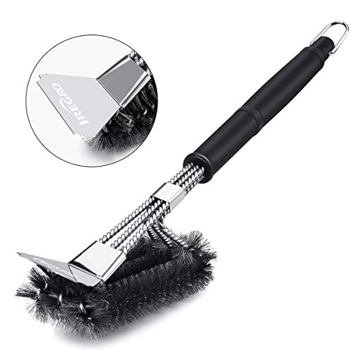 IREGRO - Spazzola per barbecue con spatola in acciaio inox 304 e manico Nero