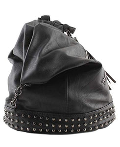 Zaino Donna con Borchie in Pelle pu a Sacco Nero, Zainetto Borchiato per Nero