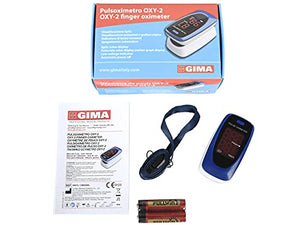 Gima SATURIMETRO OXY-2, Pulsoximetro da Dito, Portatile, Professionale, Rileva Saturazione e Battito, 2 Pile AAA incluse, Allarmi Visivi e Acustici, Display LED, Lingue GB, FR, IT, ES, PT