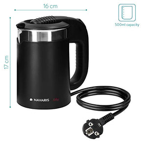 Navaris Mini Bollitore Acqua da Viaggio 0,5L - Boiler Piccolo Elettrico Nero