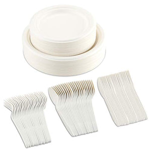 Aitsite 250 Pezzi Piatti monouso di carta Set Stoviglie usa e Bianco