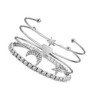 OULII Bracciali Donna Con Strass Stella Luna Cuore In Argento Per - Ilgrandebazar