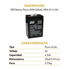Carica l'immagine nel visualizzatore di Gallery, DSK 10355 - Batteria al piombo sigillata AGM ricaricabile da 6V 4,5 Ah. Ideale per allarmi domestici e industriali, giocattoli elettrici, recinzioni, bilance e dispositivi per la mobilità, Nero
