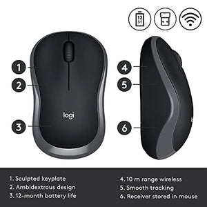 Logitech M185 Mouse Wireless, 2,4 GHz con Mini Ricevitore USB, Durata Batteria di 12 Mesi, Tracciamento Ottico 1000 DPI, Ambidestro, Compatibile con PC, Mac, Laptop - Grigio