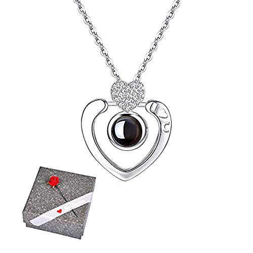 Amaza Argento sterling S925 100 Lingue Ti Amo Collana con Heart In Silver - Ilgrandebazar