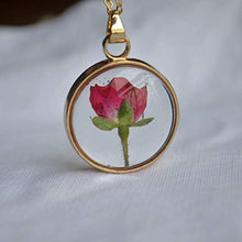 Carica l&#39;immagine nel visualizzatore di Gallery, Rosso Rosa Vero Fiori Trasparente Bicchiere Pendente Catena Placcato Oro 18k... - Ilgrandebazar