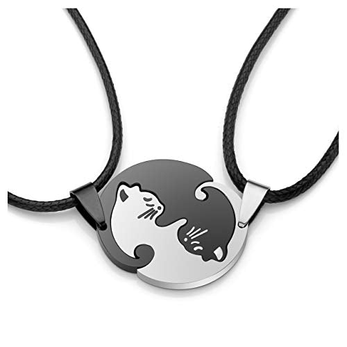 Jovivi - Set di coppia composto da 2 portachiavi con ciondolo a forma di cuore in acciaio inox color argento e oro, motivo