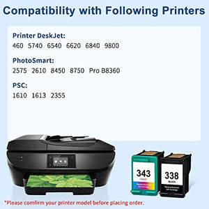 CARTUCCE COMPATIBILI PER HP 338 XL NERO + 343 XL COLORE 338XL 343XL CARTUCCIA STAMPANTE DESKJET 460 5740 6540 9800 PHOTOSMART 2570 2575 2610 2710 7850 8150 8450