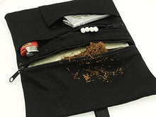 Carica l'immagine nel visualizzatore di Gallery, Russo Handmade: Astuccio Portatabacco/Accessori, Tessuto Jeans. Uomo/Donna Idrorepellente Antimacchia. Doppia Cerniera Tabacco e Filtri: 4 Scomparti (Jeans nero)