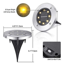 Carica l&#39;immagine nel visualizzatore di Gallery, Qedertek 8 Pezzi Luci Solari Giardino Esterno, 8 LEDs Faretti led Solari Luce Sepolta Bianco Caldo Lampada Solare da Esterno IP65 Impermeabile Luci Terra Giardino per Prato Vialetto Scala Paesaggio