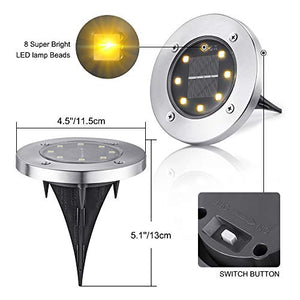 Qedertek 8 Pezzi Luci Solari Giardino Esterno, 8 LEDs Faretti led Solari Luce Sepolta Bianco Caldo Lampada Solare da Esterno IP65 Impermeabile Luci Terra Giardino per Prato Vialetto Scala Paesaggio