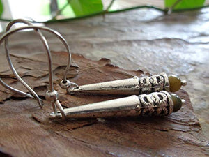 ✿ SENAPE - PERLA OLIVA E MANICHE LUNGHE ETHNO ROBUSTE ✿ orecchini in argento...