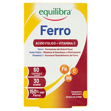Carica l'immagine nel visualizzatore di Gallery, Equilibra Integratori Alimentari, Ferro con Acido Folico + Vitamina C, Integratore a Base di Ferro, per la Normale Funzione dei Glubuli Rossi e dell'Emoglobina, 60 Capsule Vegetali
