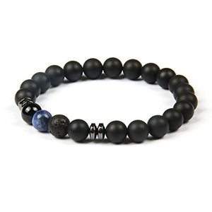 GOOD.designs ® Bracciale con perle di lava nera o onice (per uomo e Blu - Ilgrandebazar