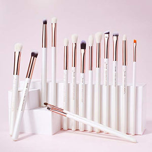 Jessup 15Pz Bianco perla/Oro rosa Set di pennelli per trucco professionale...