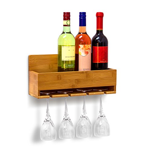 Relaxdays Scaffale Portabottiglie Vino con Porta Bicchieri Integrato per 4...