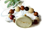 Carica l&#39;immagine nel visualizzatore di Gallery, Orologio da polso bracciale elastico con perle legno marrone beige bordeaux... - Ilgrandebazar