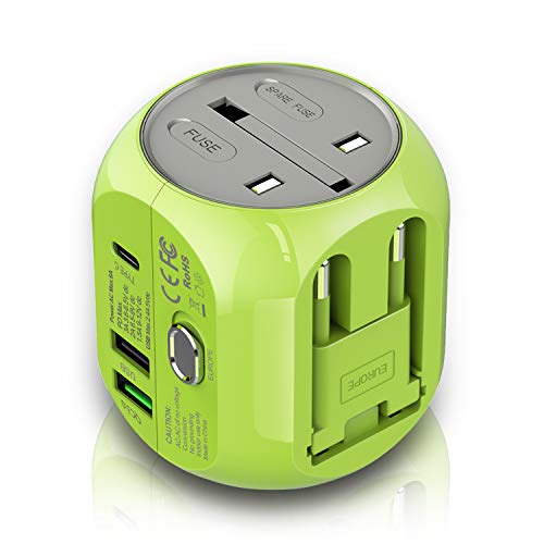 Milool Adattatore Universale da Viaggio con QC3.0 Quick Charge 2 Porte Verde