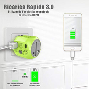 Milool Adattatore Universale da Viaggio con QC3.0 Quick Charge 2 Porte Verde