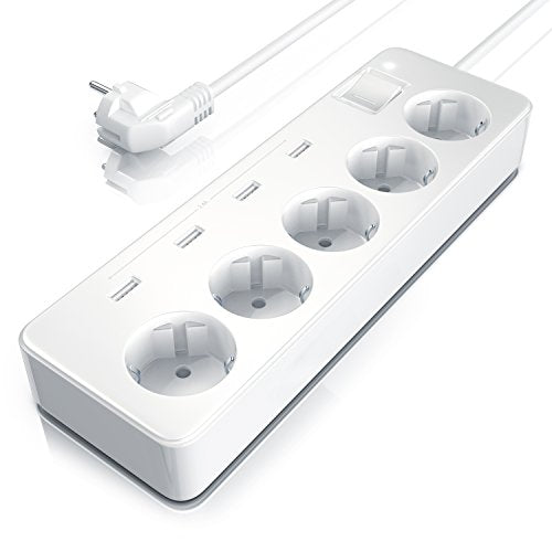 Bearware - Multipresa elettrica a 5 Vie con 4 x USB 6.0A 30 Watt - 5 Prese - Ilgrandebazar