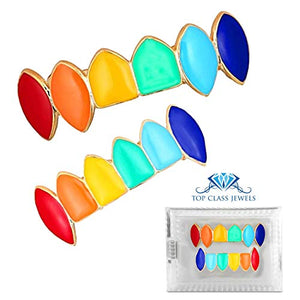 "Rainbow Grillz with Fangs for Mouth Top Bottom Hip Hop Teeth Grills for... - Ilgrandebazar