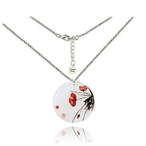 Collana con Ciondolo Romantico Papavero Rosso su Sfondo Bianco per Lei - Ilgrandebazar