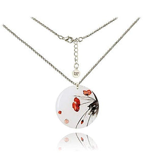 Collana con Ciondolo Romantico Papavero Rosso su Sfondo Bianco per Lei - Ilgrandebazar