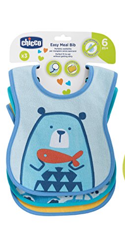 Chicco 00016301200000 Bavaglini Pappa 6M+, Assortiti 3 Pezzi, Blu - Ilgrandebazar