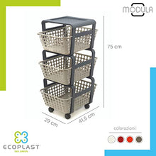 Carica l'immagine nel visualizzatore di Gallery, Ecoplast | Carrello con Ruote Portatutto Modula, Carrello Portaoggetti a Tre Piani, Portata Massima 9 kg, Tortora, 41,5x29x75, Made in Italy