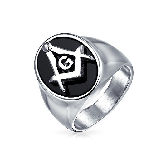 Bling Jewelry Secret Society Square Compass Black Oval Mens Signet Freemason... - Ilgrandebazar